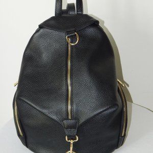 NWT UNICA Genuine Pebble Leather Zipper Closure BLACK Backpack Made in Italy